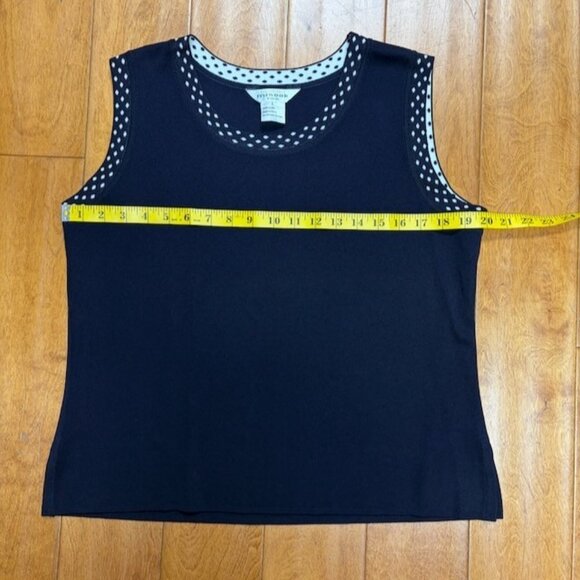 Exclusively Misook Tank Cardigan Set Petite L Quiet Luxury Navy Polka Dot Knit - Picture 9 of 13